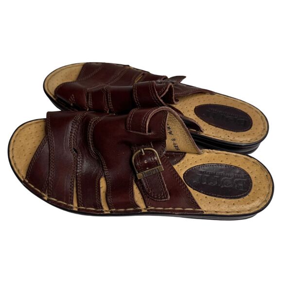 Born Women's Handcrafted Leather Buckled Strappy Slide Sandals Brown Size 10 - Picture 2 of 9